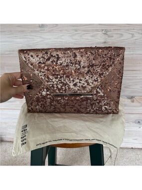 BCBGMAXAZRIA Rose Gold Sequin Clutch Handbag